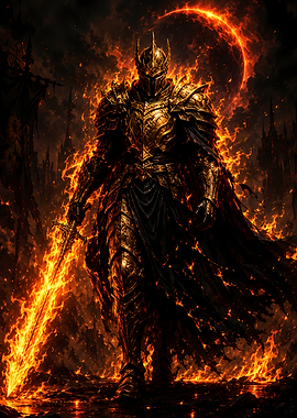 Golden Knight in Flaming Armor