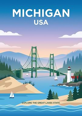 Michigan Great Lakes Travel Poster