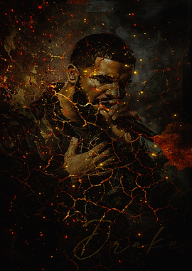 Drake Fiery Cracked Portrait Poster