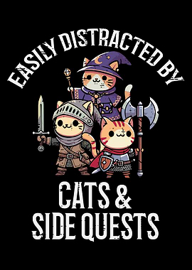 Fantasy Adventure Cats Funny Wall Art | Cute RPG Cat Poster for Gamers & Cat Lovers
