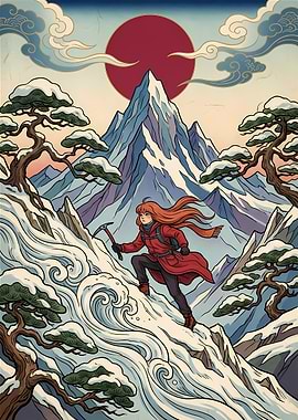 Celeste Mountain Climber Ukiyo-e Style