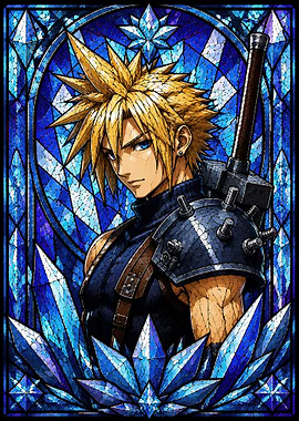 Cloud Strife Stained Glass Portrait