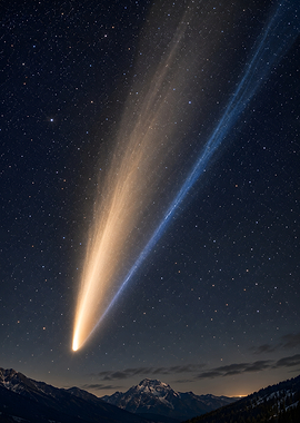 Comet Neowise Over Mountain Range