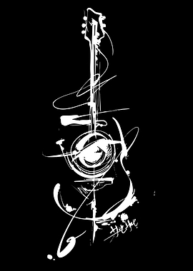 Abstract Ink Wash Guitar Illustration