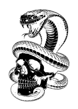 Cobra Snake Coiled Around Human Skull
