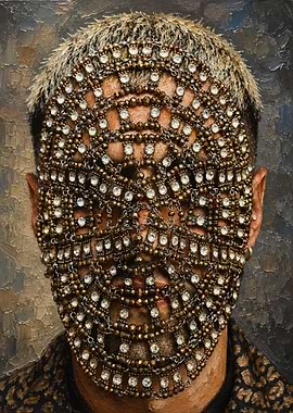 Portrait of Man Wearing Jeweled Mask