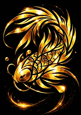 Golden Koi Fish Digital Art