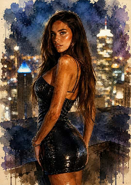Woman in Sequin Dress at Night