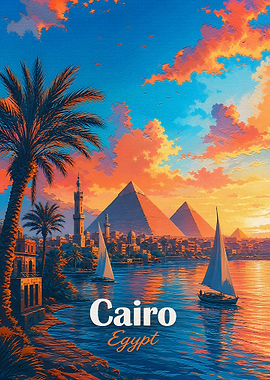 Cairo Egypt Sunset Travel Poster