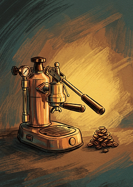 Vintage Manual Espresso Machine Illustration