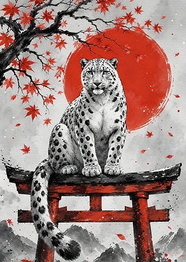 Snow Leopard on Torii Gate