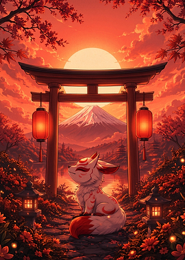 Kitsune Fox at Mount Fuji Torii