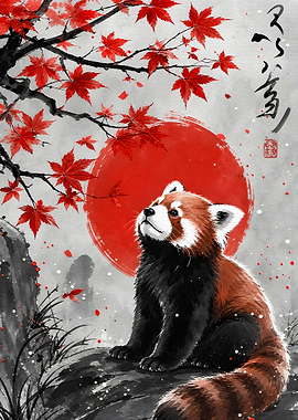 Red Panda Under Maple Tree