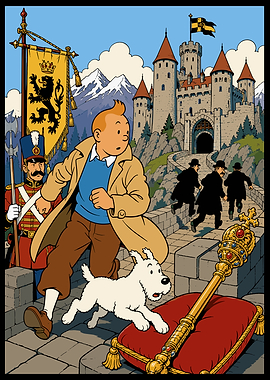 Tintin and Snowy at the Castle