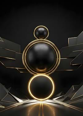 Abstract Black and Gold Geometric Composition