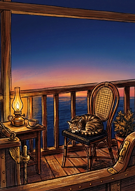 Cozy Cat Sleeping on Balcony