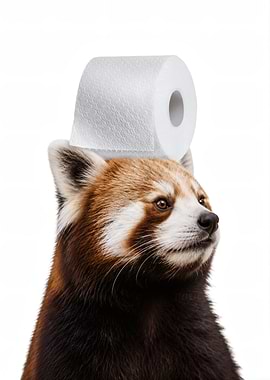 Red Panda Balancing Toilet Paper Roll