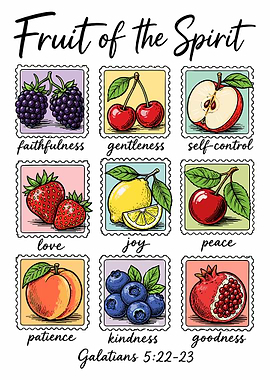 Fruit of the Spirit Botanical Educational Wall Art Colorful Faith Inspired Poster