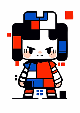 Minimalist Glitch Style Cartoon Character