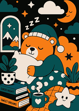 Cute Sleeping Bear Illustration