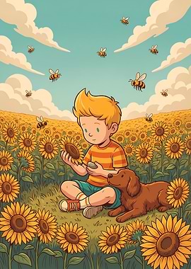 Lucas and Boney in Sunflower Field