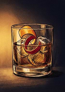 Old Fashioned Cocktail Illustration