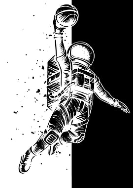 Astronaut Slam Dunking Basketball