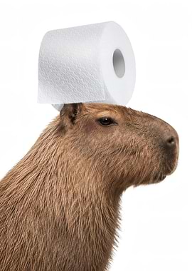 Capybara Wearing Toilet Paper Roll