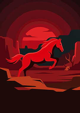 Red Horse in Desert Landscape