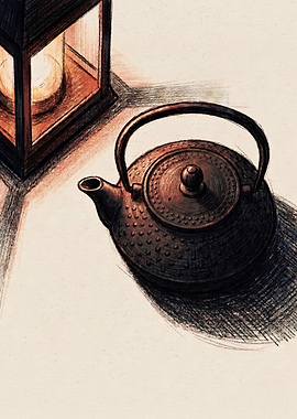 Cast Iron Teapot by Lantern Light