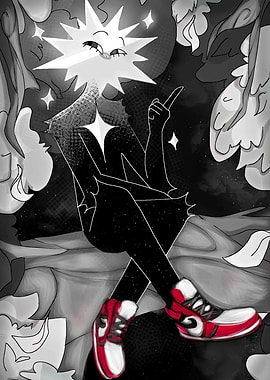 Star-Headed Character in Red Sneakers