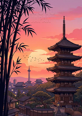 Kyoto Sunset Pagoda Landscape