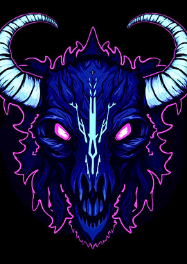 Neon Glowing Demon Skull Illustration