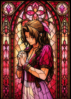 Aerith Gainsborough Stained Glass Portrait
