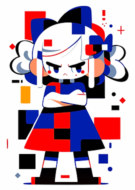 Glitch Art Anime Girl Illustration