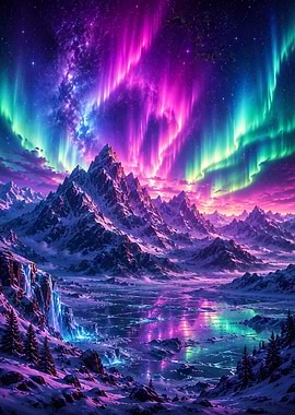 Vibrant Aurora Over Snowy Mountain Peaks