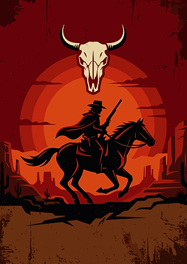 Western Cowboy Riding Horse Silhouette