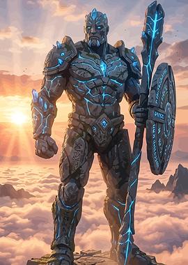 Stone Golem Guardian at Sunset