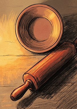 Rolling Pin and Bowl Illustration