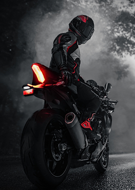 Motorcyclist on Sportbike in Fog