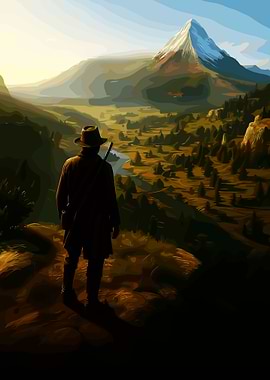 Cowboy overlooking a mountain valley