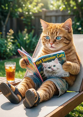 Ginger Cat Reading Magazine Outdoors