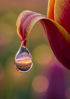 Tulip Petal With Sunset Reflection