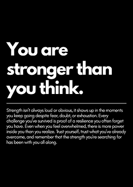 You Are Stronger Than You Think Minimalist Motivational Typography Wall Art Poster