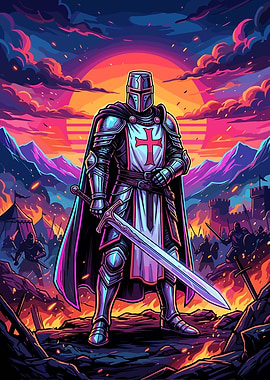 Synthwave Crusader Knight at War