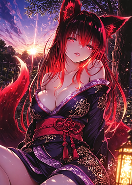 Anime Fox Girl in Kimono