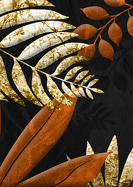 Abstract Gold and Copper Botanical Art