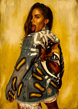 Anitta Portrait in Painted Denim Jacket