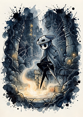 Hollow Knight Resting by Glowing Pool