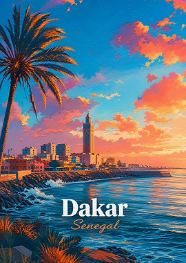 Dakar Senegal Sunset Travel Poster